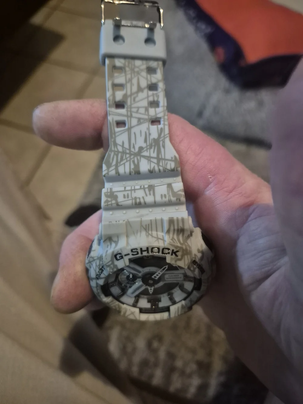 G-Shock White Marble Pattern Analog-Digital Watch